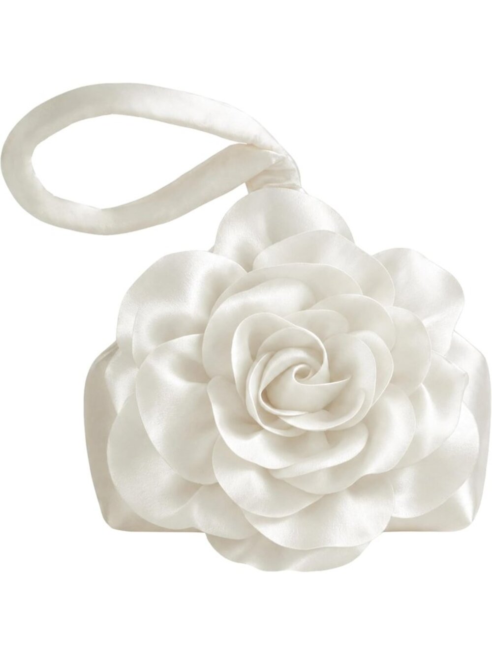 Women's White Flower Satin Style Evening Bags Triangle Zipper Clutch Purses